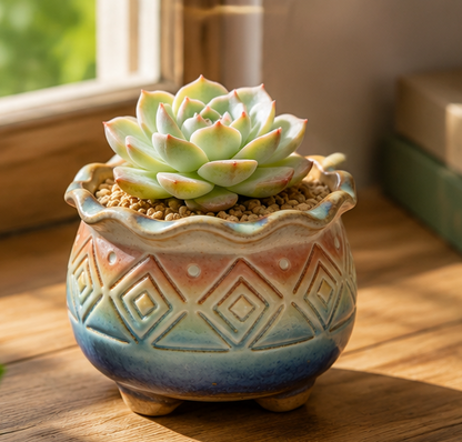 🌅 Sunset Gradient Geometric Ceramic Succulent Pot