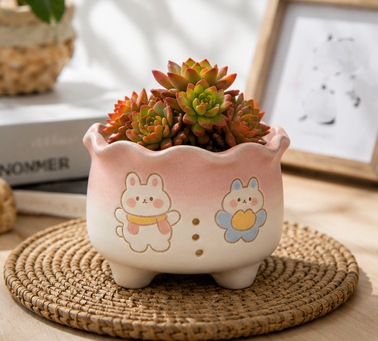 🐰 Cute Bunny Gradient Ceramic Succulent Pot
