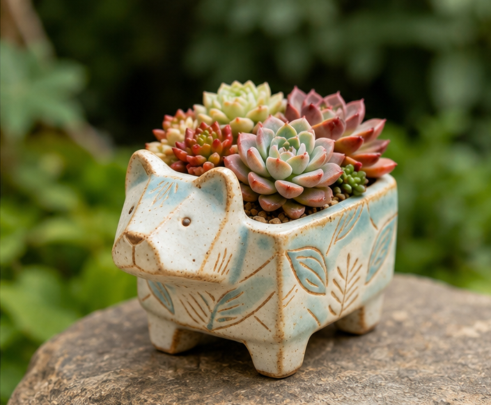 🐶 Handcrafted Dog-Shaped Ceramic Succulent Pot