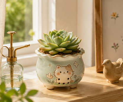 🐱 Kawaii Cat Ceramic Succulent Pot
