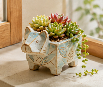 🐶 Handcrafted Dog-Shaped Ceramic Succulent Pot