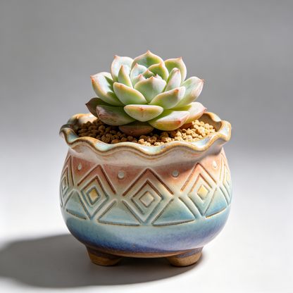 🌅 Sunset Gradient Geometric Ceramic Succulent Pot