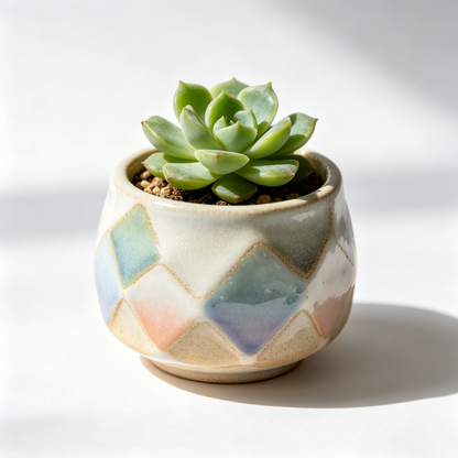 🔷 Pastel Argyle Ceramic Succulent Pot