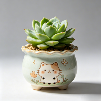 🐱 Kawaii Cat Ceramic Succulent Pot