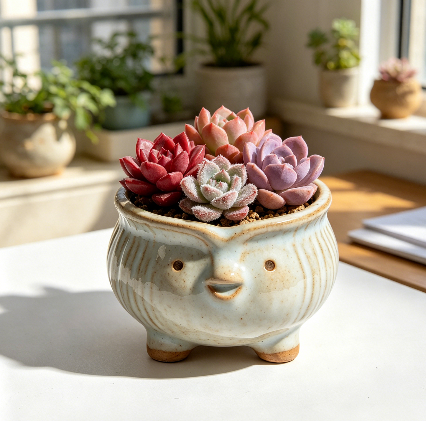 🐦 Cute Bird Ceramic Succulent Pot - Handmade Glazed Planter with Drainage Hole