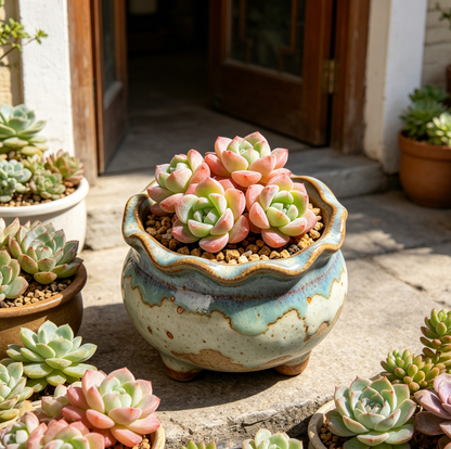 🌊 Ocean Wave Glaze Ceramic Succulent Pot