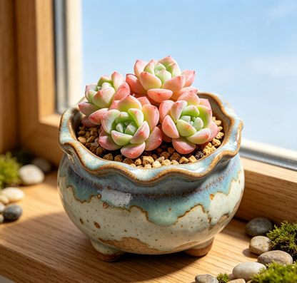 🌊 Ocean Wave Glaze Ceramic Succulent Pot